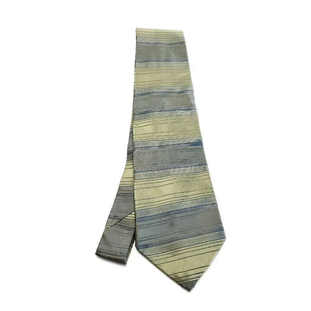 Alfani Green Silk‎ Tie Woven Short Wide Horizontal Stripes